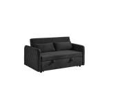 55" Modern Convertible Sofa Bed With 2 Detachable Arm Pockets, Velvet Loveseat Sofa With Pull Out Bed, 2 Pillows And Living Room Adjustable Backrest, Grid Design Armrests Black Foam Velvet