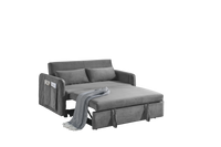 55" Modern Convertible Sofa Bed With 2 Detachable Arm Pockets, Velvet Loveseat Sofa With Pull Out Bed, 2 Pillows And Living Room Adjustable Backrest, Grid Design Armrests Grey Foam Velvet