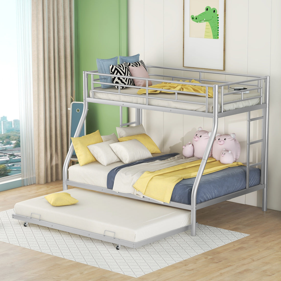 Twin Over Full Bed With Sturdy Steel Frame, Bunk