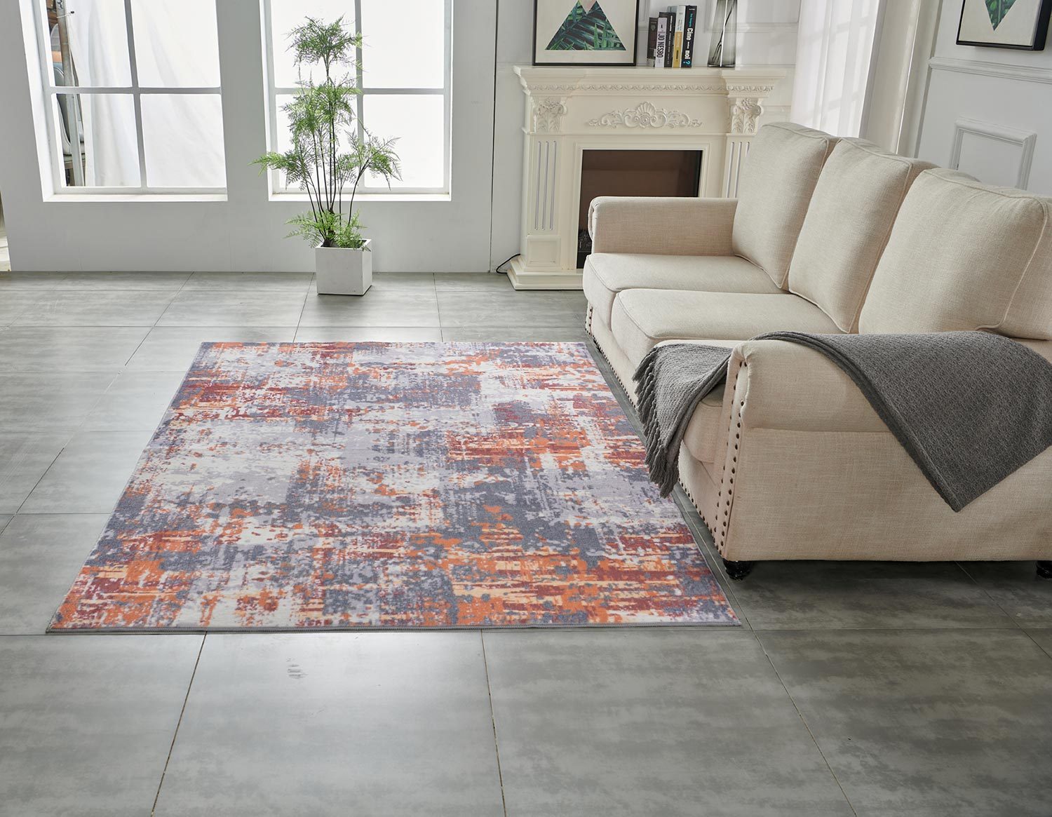 Zara Collection Abstract Design Grey Brown And Rust Machine Washable Super Soft Area Rug Multicolor Polyester