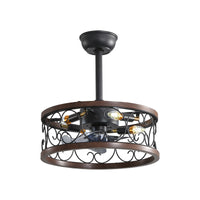 18Inch Caged Ceiling Fan With Lights Remote Control For App Note:No On Bulbs Brown Retro Iron