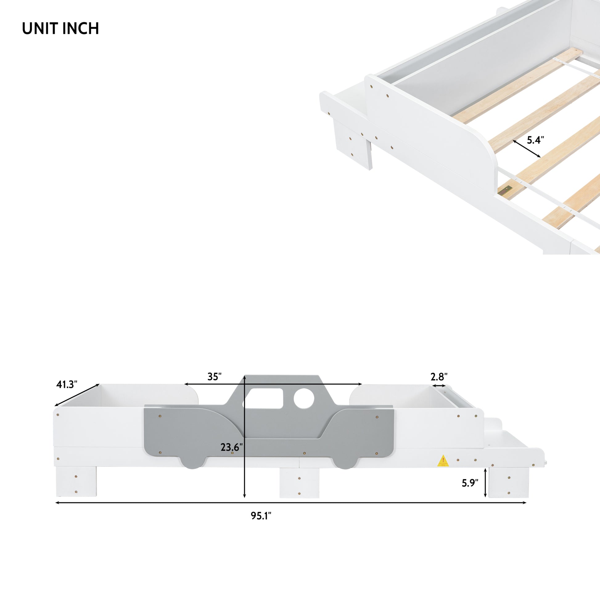 Car Shaped Twin Wood Bed With Bench,White Twin White Wood Bedroom American Design Pine Kids Pine