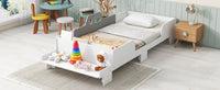 Car Shaped Twin Wood Bed With Bench,White Twin White Wood Bedroom American Design Pine Kids Pine