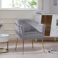 Velvet Accent Chair With Wood Frame, Modern Armchair Club Leisure Chair With Gold Metal Legs, Single Reading Chair For Living Room Bedroom Office Hotel Apartments Gray Polyester Polyester