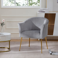 Velvet Accent Chair With Wood Frame, Modern Armchair Club Leisure Chair With Gold Metal Legs, Single Reading Chair For Living Room Bedroom Office Hotel Apartments Gray Polyester Polyester