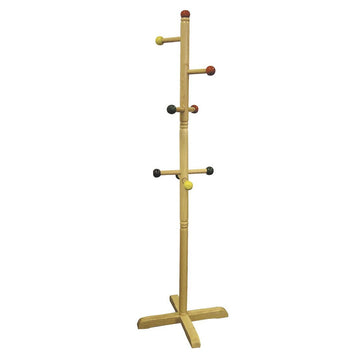 49.5" Tall Wooden Kids Standing Coat Rack, Natural Finish, 8 Colored Pegs Natural Wood