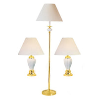 3 Piece Ceramic Lamp Set, Floor And Table Lamps, Ivory Finish Ivory Ceramic