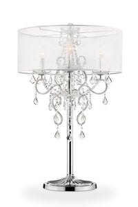 35" Tall Table Lamp "Evangelia", Silver Finish And Crystal Accents, Clear Shade Silver Metal