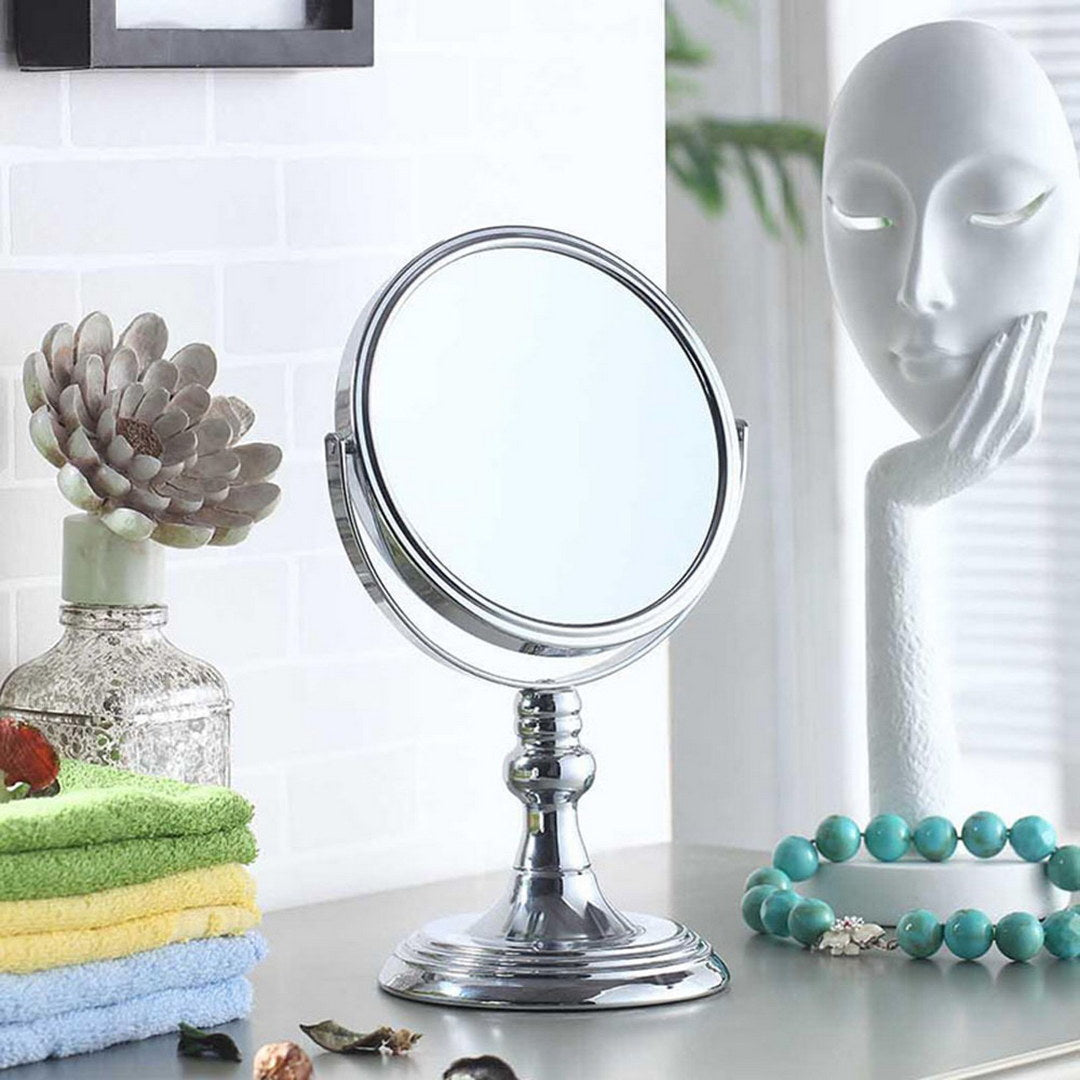 6.5" Diameter Chrome Make Up Mirror, X7 Magnification, Silver Finish Silver Metal