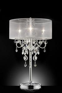 35" Tall Table Lamp "Evangelia", Silver Finish And Crystal Accents, Clear Shade Silver Metal