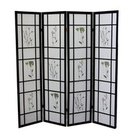70" Tall 4 Panel Screen Room Divider "Shoji", Black Black Wood