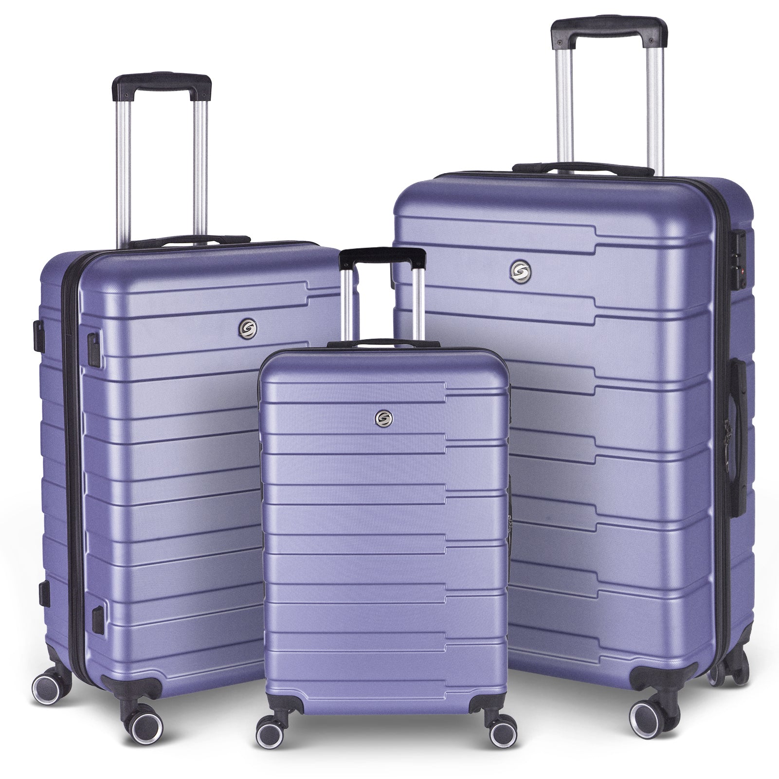 Luggage Suitcase 3 Piece Sets Hardside Carry On Luggage With Spinner Wheels 20" 24" 28" Lavender Purple Abs