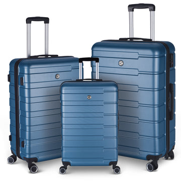 Luggage Suitcase 3 Piece Sets Hardside Carry On Luggage With Spinner Wheels 20" 24" 28" Dark Blue Abs