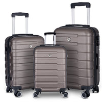 Luggage Suitcase 3 Piece Sets Hardside Carry On Luggage With Spinner Wheels 20" 24" 28" Brown Abs