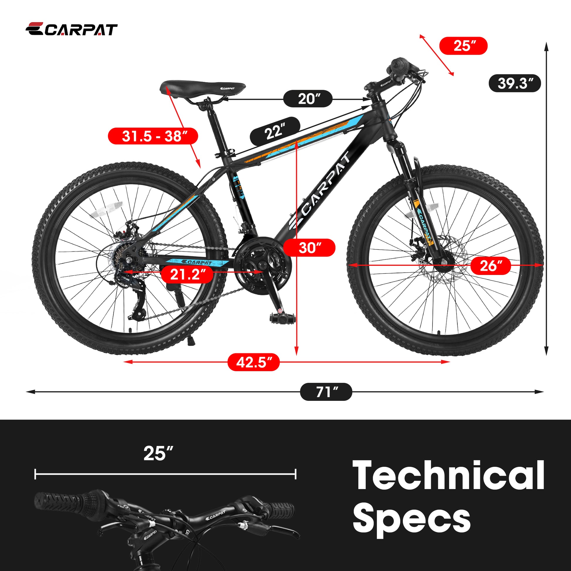 S26102 26 Inch Mountain Bike, Shimano 21 Speeds With Mechanical Disc Brakes, High Carbon Steel Frame, Suspension Mtb Bikes Mountain Bicycle For Adult & Teenagers Blue Aluminium