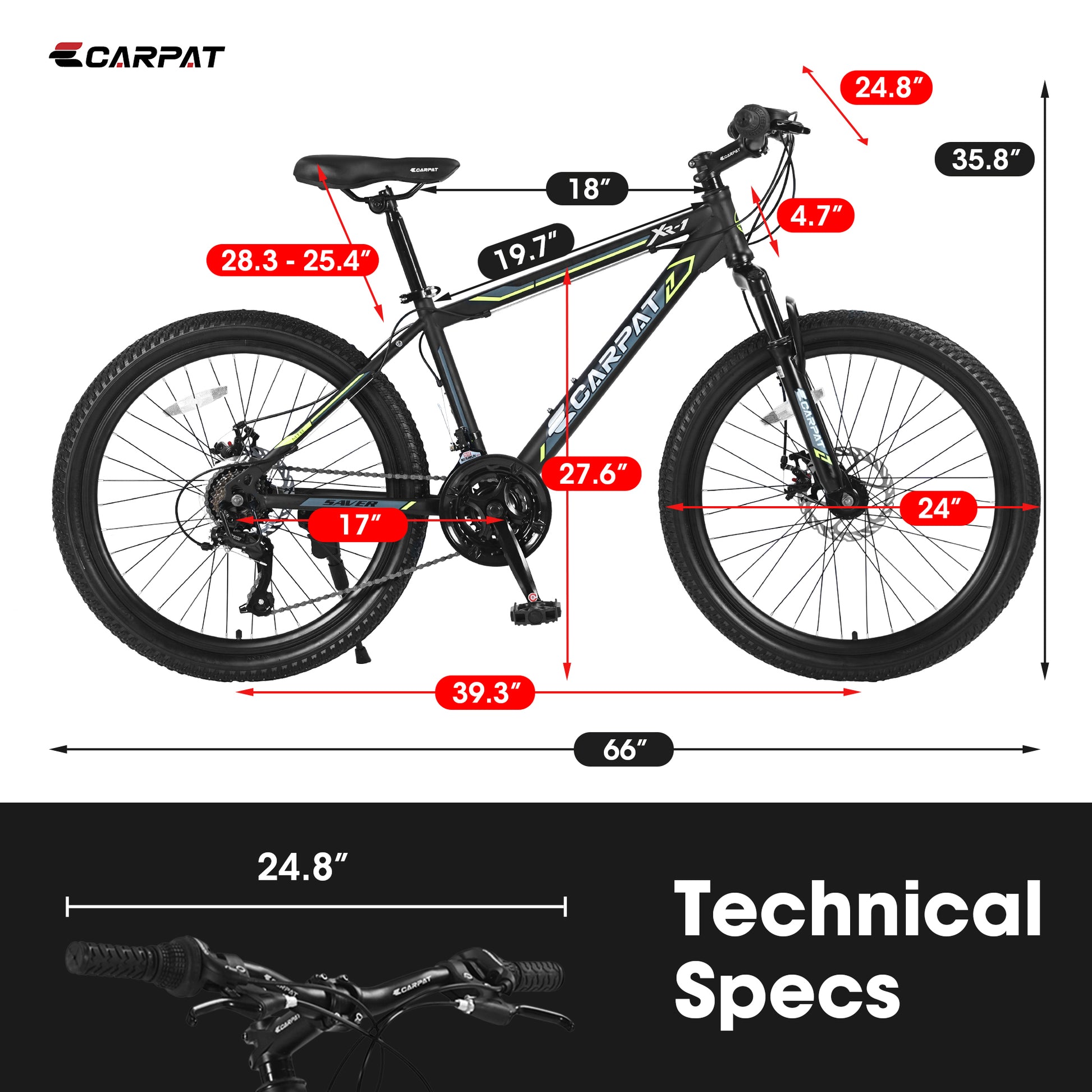 S2410224 Inch Mountain Bike Boys Girls, Steel Frame, Shimano 21 Speed Mountain Bicycle With Daul Disc Brakes And Front Suspension Mtb Green Steel