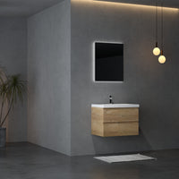 29'' Wall Mounted Single Bathroom Vanity In Natural Wood With White Solid Surface Vanity Top Natural Wood Melamine