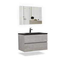 30" Floating Bathroom Vanity With Sink, Modern Wall Mounted Bathroom Storage Vanity Cabinet With Black Quartz Sand Top Basin And Soft Close Drawers, 24V12 30Gr Grey 24Vedi 30B 2 Grey Bathroom Wall Mounted Plywood