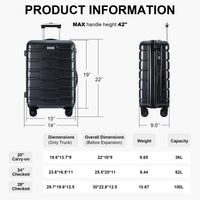 Luggage 3 Piece Sets With Spinner Wheels Abs Pc Lightweight Tsa Lock 20' 24' 28' , Black Black Abs Pc