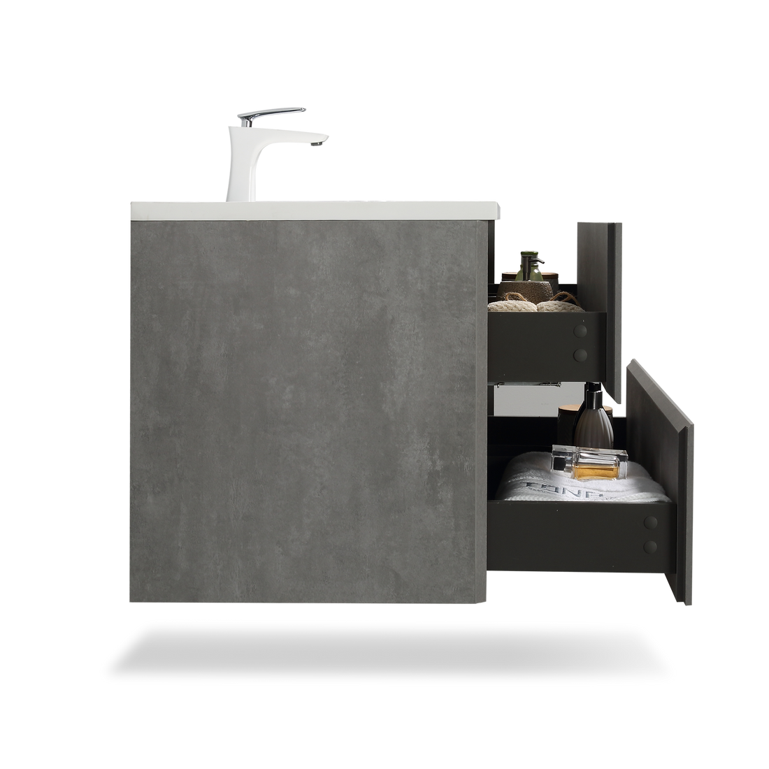 24'' Wall Mounted Single Bathroom Vanity In Ash Gray With White Solid Surface Vanity Top Antique White Melamine