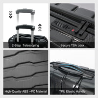 Luggage 3 Piece Sets With Spinner Wheels Abs Pc Lightweight Tsa Lock 20' 24' 28' , Black Black Abs Pc