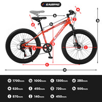 S24109 Elecony 24 Inch Fat Tire Bike Adult Youth Full Shimano 7 Speeds Mountain Bike, Dual Disc Brake, High Carbon Steel Frame, Front Suspension, Mountain Trail Bike, Urban Commuter City Bicycle Cycling Orange Without Anti Slip Garden & Outdoor American