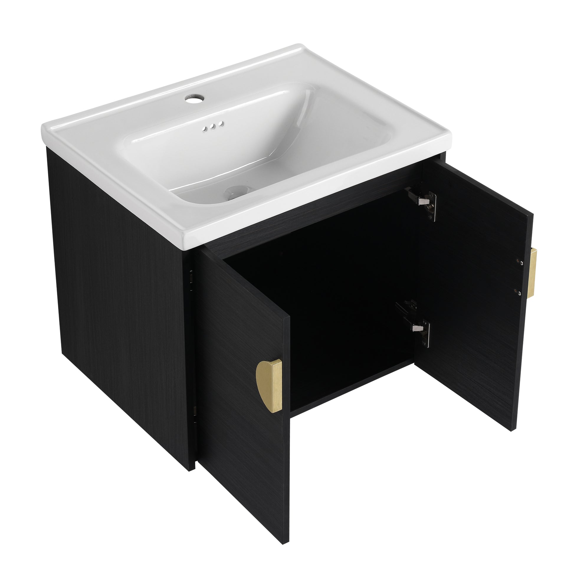 60 Inch Soft Close Doors Bathroom Vanity With Sink, And A Small Storage Shelves.Bvc06360Bct Black Chestnut Bathroom Wall Mounted Modern Plywood