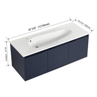 48" Floating Bathroom Vanity With Drop Shaped Resin Sink Navy Blue 3 Bathroom Wall Mounted Modern Plywood