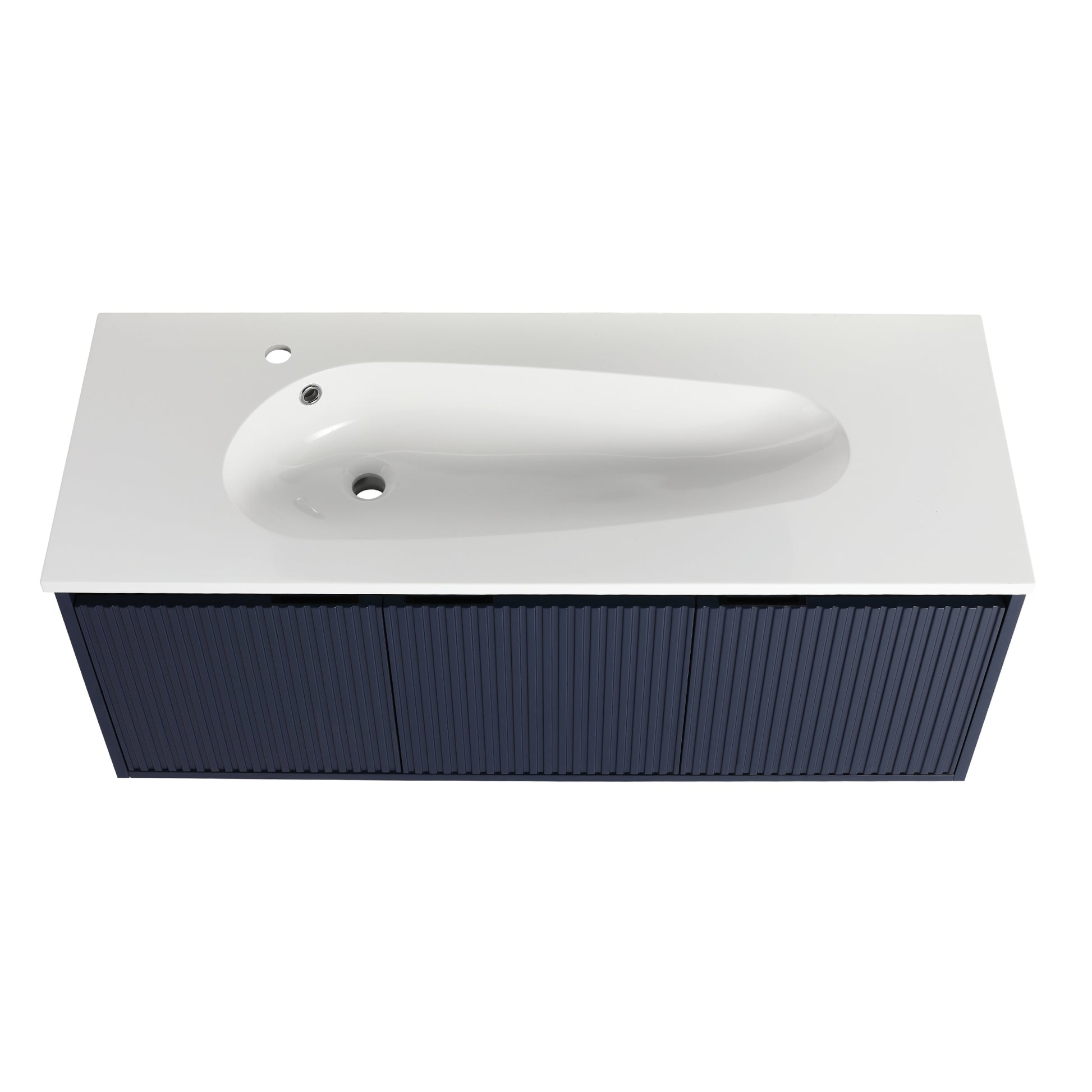 48" Floating Bathroom Vanity With Drop Shaped Resin Sink Navy Blue 3 Bathroom Wall Mounted Modern Plywood