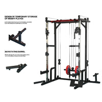 Power Cage With Lat Pulldown And Weight Storage Rack Optional Weight Bench, 1400 Lb Capacity Power Rack For Home And Garage Gyms, Multiple Accessory Squat Racks For Full Body Workouts Orange Steel