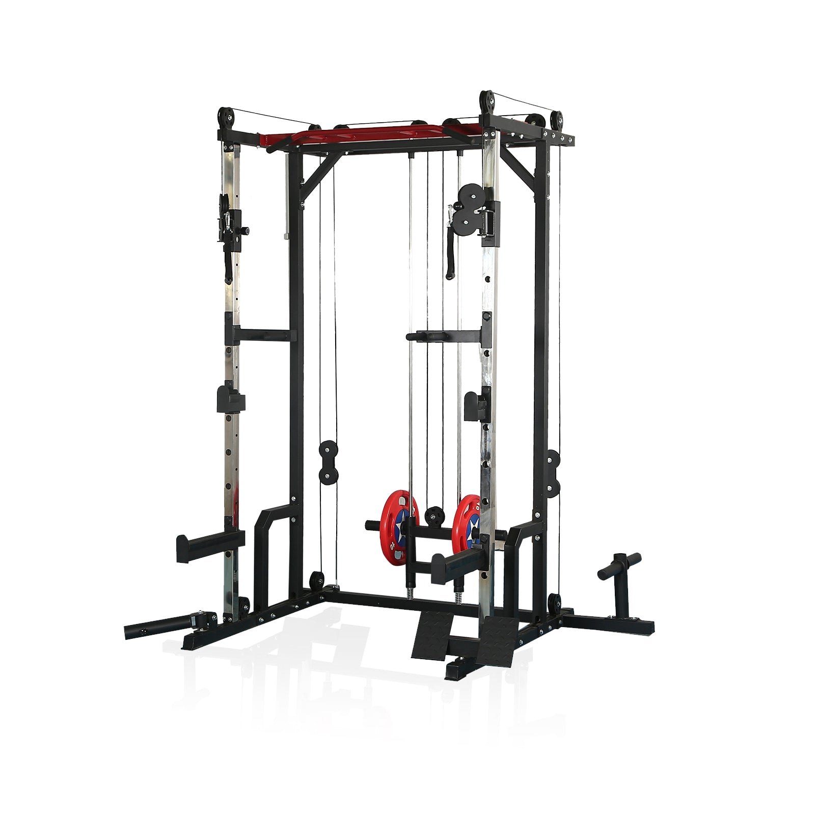 Power Cage With Lat Pulldown And Weight Storage Rack Optional Weight Bench, 1400 Lb Capacity Power Rack For Home And Garage Gyms, Multiple Accessory Squat Racks For Full Body Workouts Orange Steel