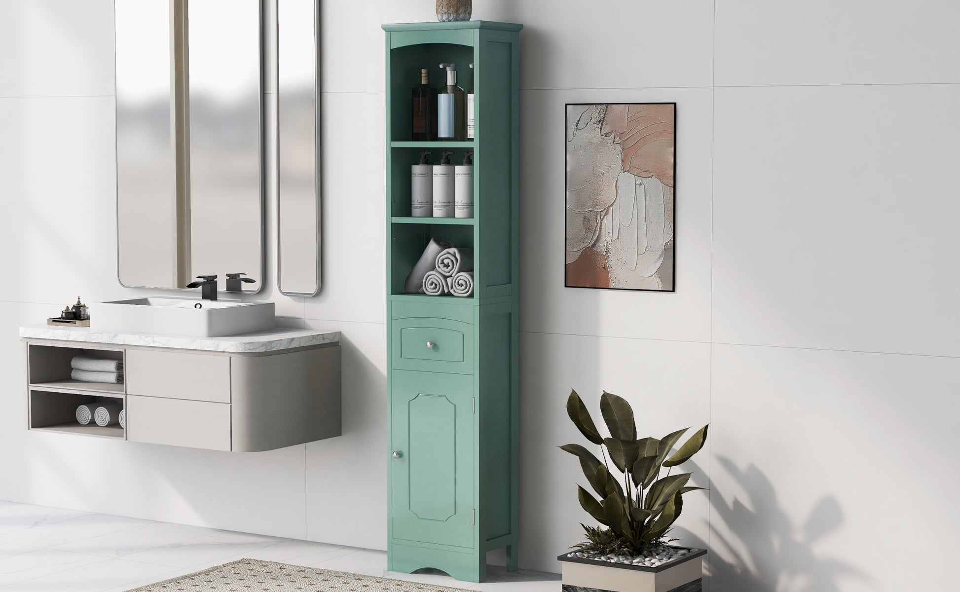 Tall Bathroom Cabinet, Freestanding Storage Cabinet With Drawer, Mdf Board, Adjustable Shelf, Green Green Mdf