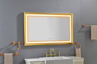 48 In. W X30 In. H Oversized Rectangular Framed Led Mirror Anti Fog Dimmable Wall Mount Bathroom Vanity Mirror Gold Aluminium