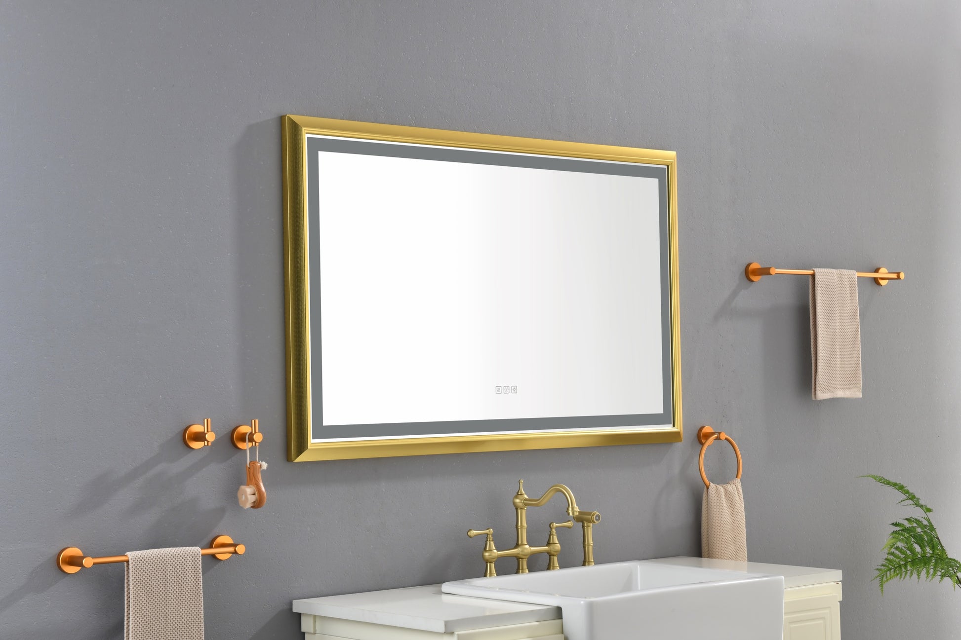 48 In. W X30 In. H Oversized Rectangular Framed Led Mirror Anti Fog Dimmable Wall Mount Bathroom Vanity Mirror Gold Aluminium