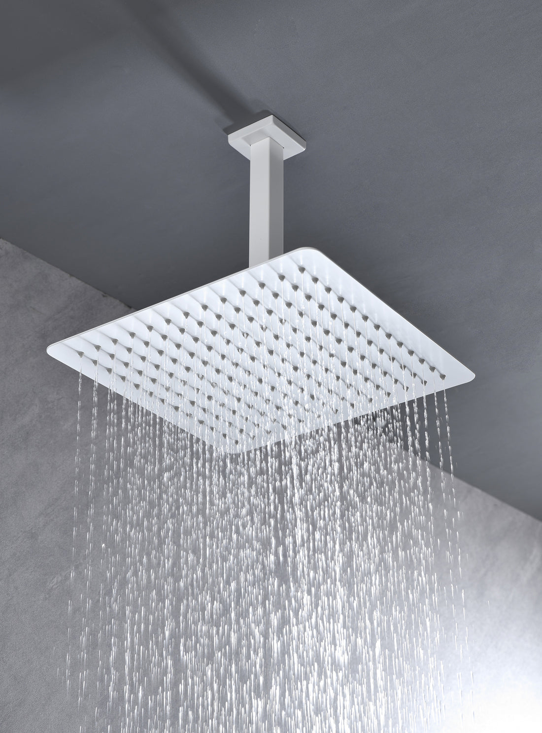 High Pressure Rain Shower Head, Ultra Thin Showerhead 304 Stainless Steel Waterfall Shower With Self Clean Nozzles, Full Body Covering White Stainless Steel