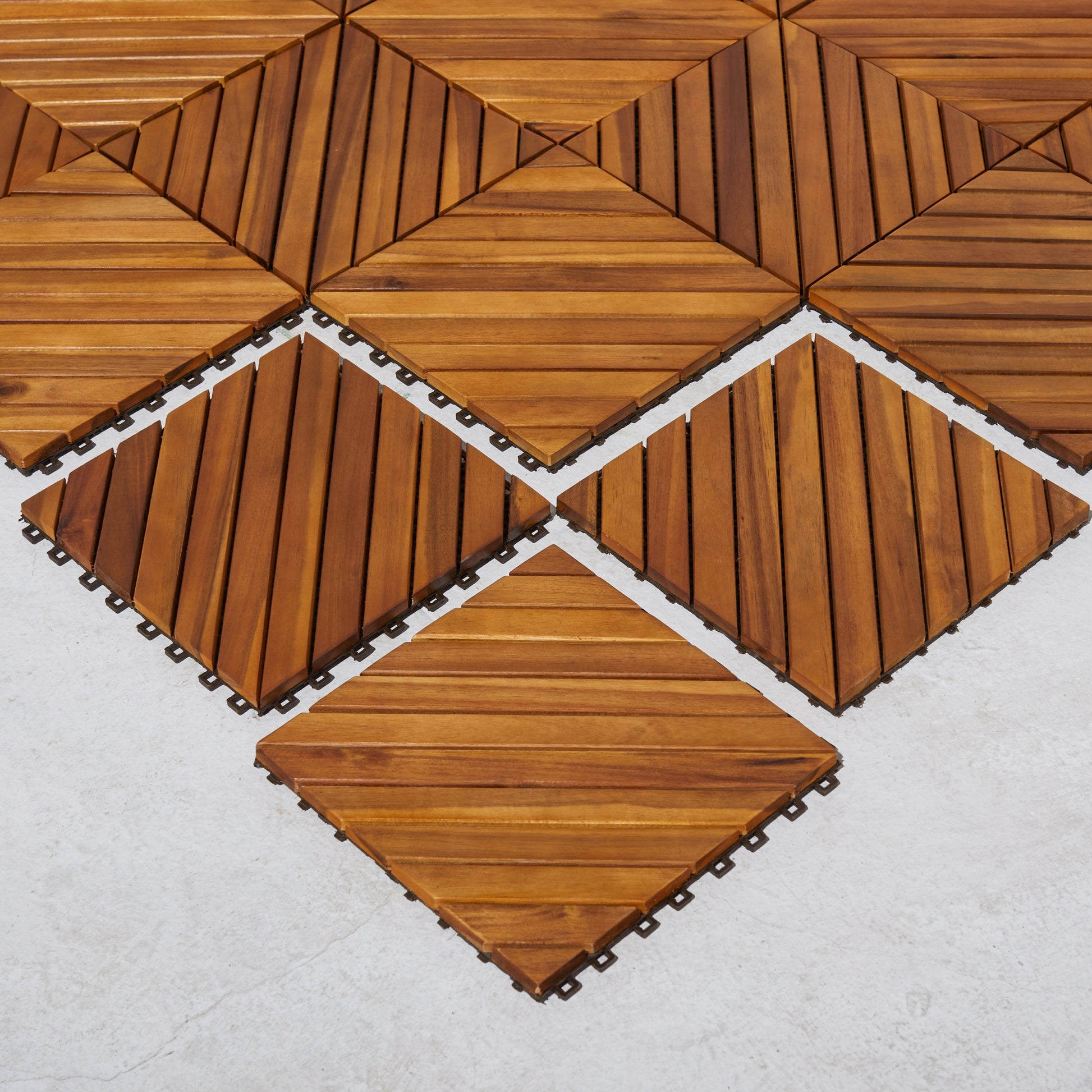 Dashiell 12 Diagonal Slat Acacia Interlocking Deck Tile Set Of 10 Tiles Natural Wood Wood Acacia Wood