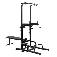 Power Tower Dip Station With Bench Pull Up Bar Stand Adjustable Height Heavy Duty Multi Function Fitness Training Equipment For Home Office Gym Black Steel