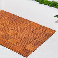 Damian 8 Slat Acacia Interlocking Deck Tile Set Of 10 Tiles Natural Wood Wood Acacia Wood