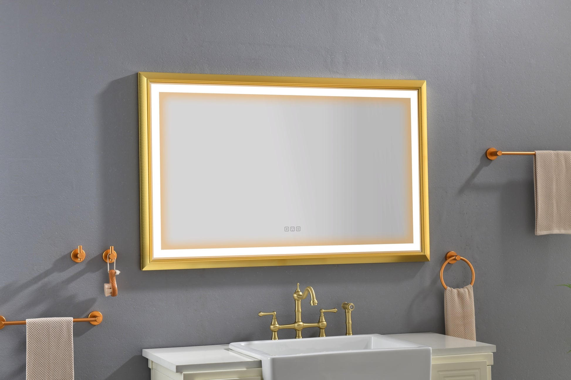 48 In. W X30 In. H Oversized Rectangular Framed Led Mirror Anti Fog Dimmable Wall Mount Bathroom Vanity Mirror Gold Aluminium