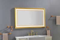 48 In. W X30 In. H Oversized Rectangular Framed Led Mirror Anti Fog Dimmable Wall Mount Bathroom Vanity Mirror Gold Aluminium