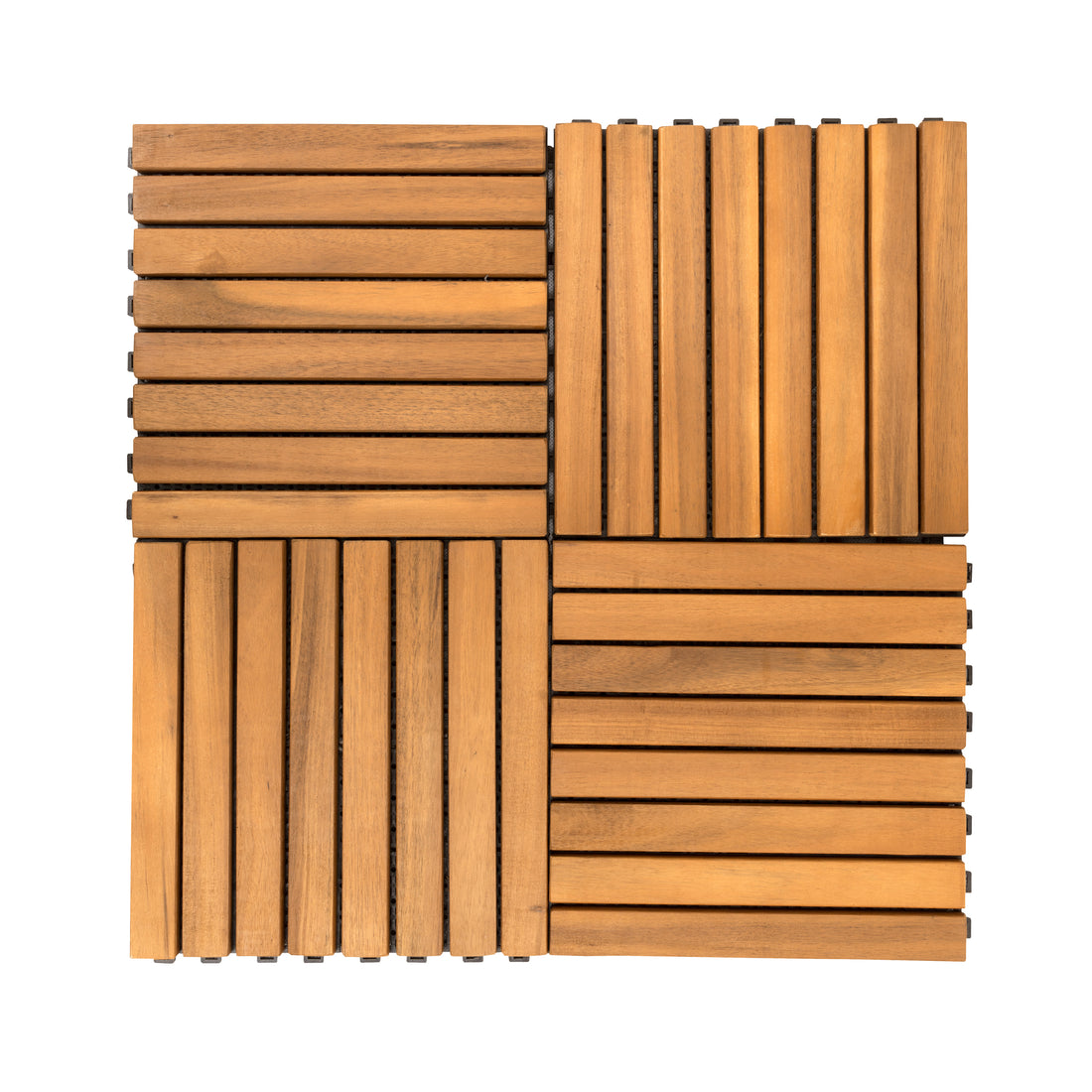 Damian 8 Slat Acacia Interlocking Deck Tile Set Of 10 Tiles Natural Wood Wood Acacia Wood