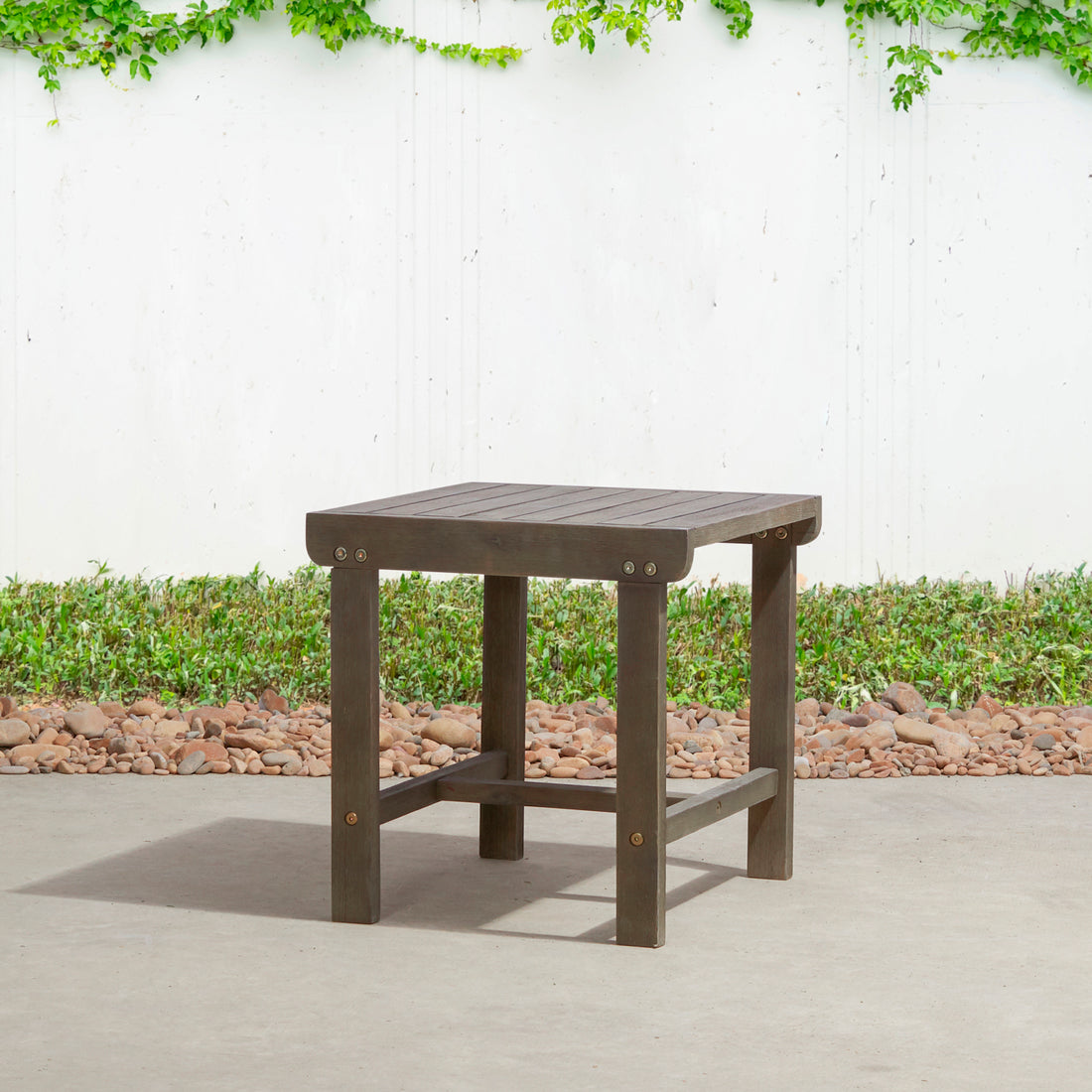 Caladesi Poolside Grey Washed Vintage Wood Side Table Gray Wash Wood Acacia Wood