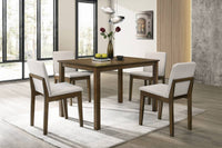 Dark Walnut Finish 5Pc Dining Room Set Dining Table 4X Chairs Beige Fabric Chair Seat Kitchen Breakfast Dining Room Furniture Rubberwood Veneer Unique Design Brown Wood Dining Room Rubberwood Rectangular Dining Table With Chair Wood Wood Walnut Solid