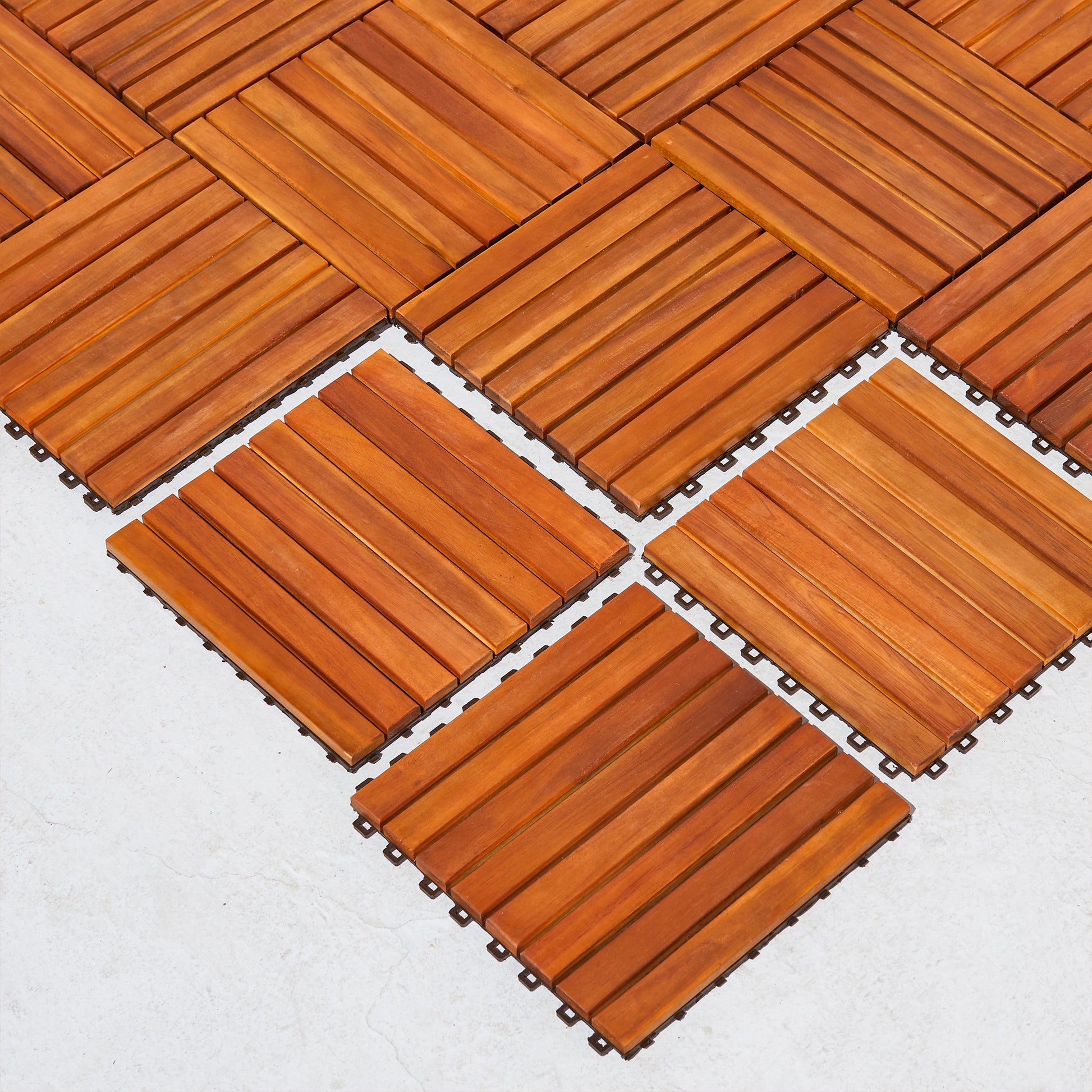 Damian 8 Slat Acacia Interlocking Deck Tile Set Of 10 Tiles Natural Wood Wood Acacia Wood