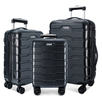 Luggage 3 Piece Sets With Spinner Wheels Abs Pc Lightweight Tsa Lock 20' 24' 28' , Black Black Abs Pc