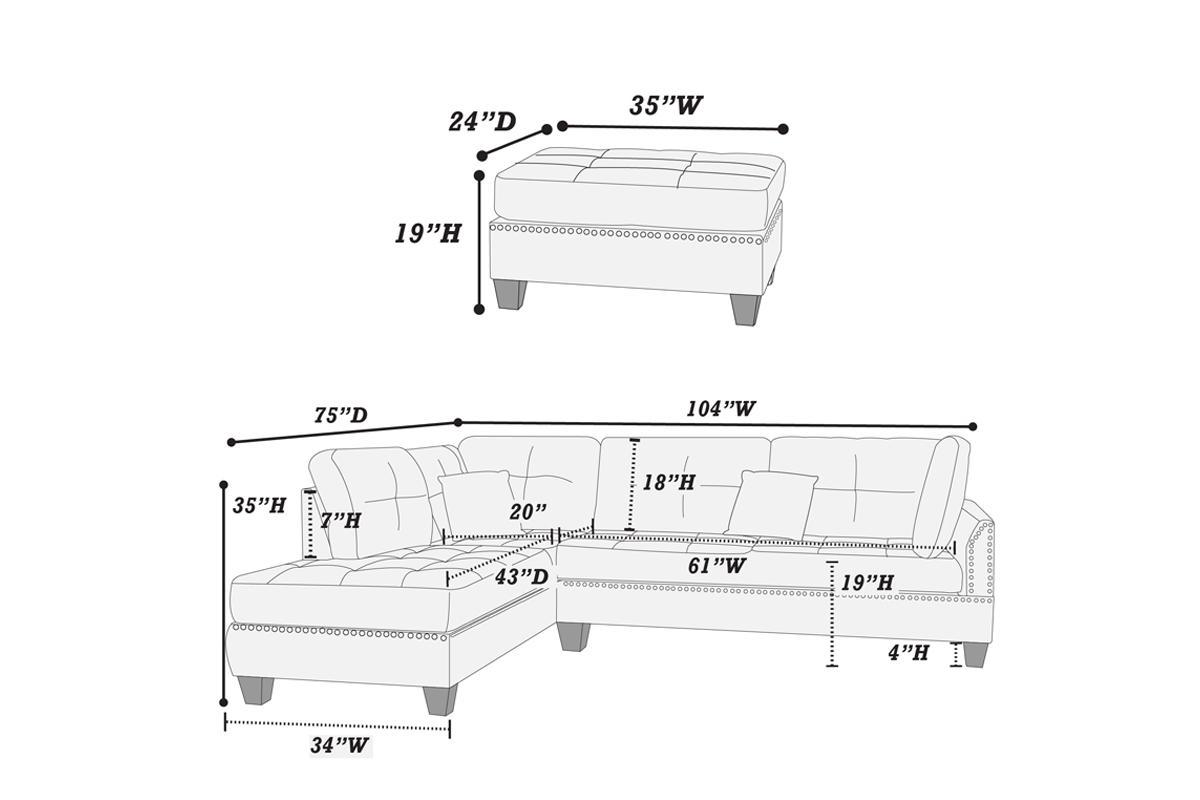 3 Pc Sectional In Blue Gray Grey Fabric