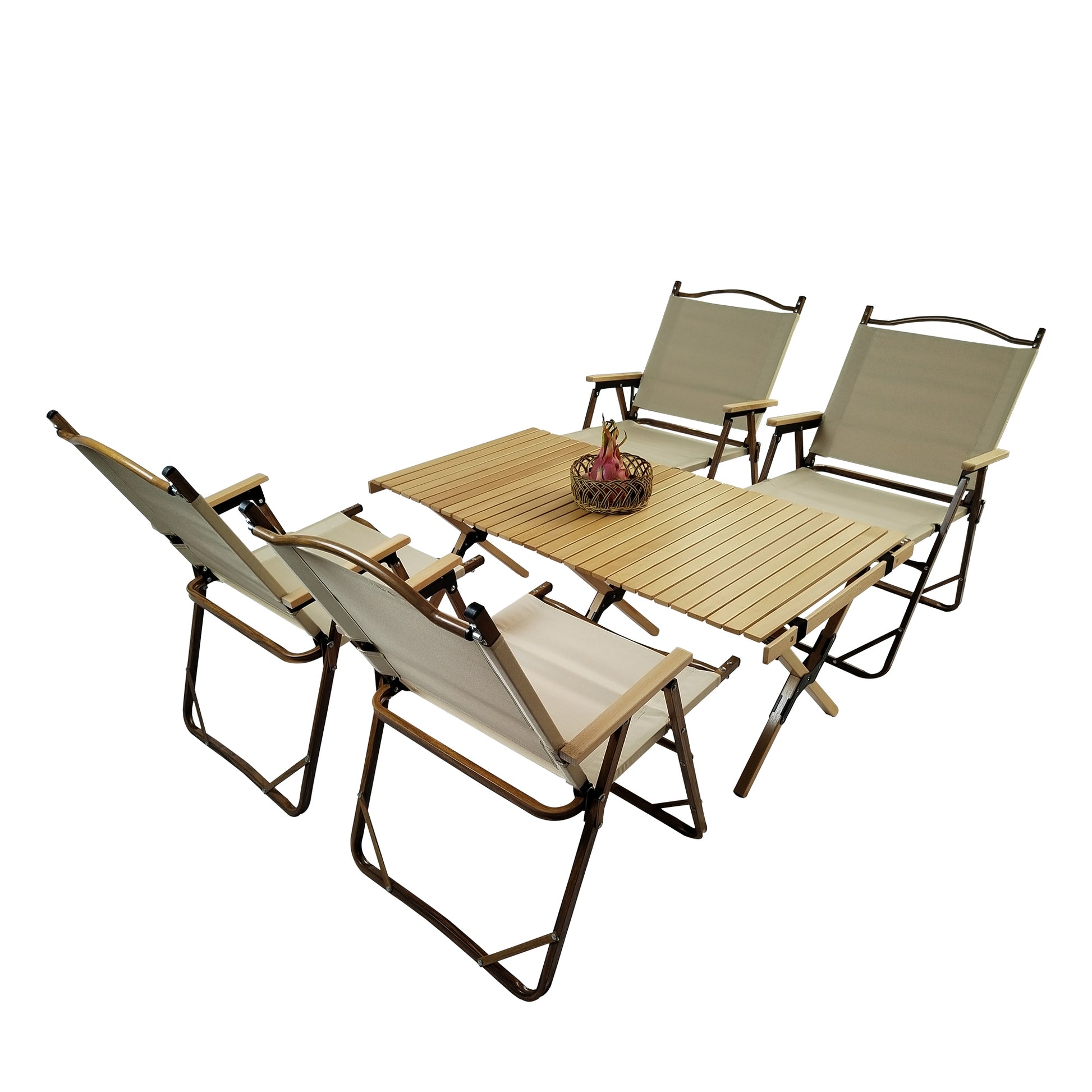 Multi Function Foldable And Portable Dining Set, 1 Dining Table & 4 Folding Chairs, Indoor And Outdoor Universal ,Natural, For Children Natural Wood