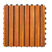 Damian 8 Slat Acacia Interlocking Deck Tile Set Of 10 Tiles Natural Wood Wood Acacia Wood