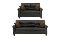 Espresso Faux Leather 2Pc Sofa Set Sofa And Loveseat Elegant Plush Contemporary Couch Living Room Furniture Espresso Espresso Faux Leather Wood Primary Living Space Cushion Back Classic,Contemporary,Modern Rolled Arms Foam Bonded Leather 5 Seat