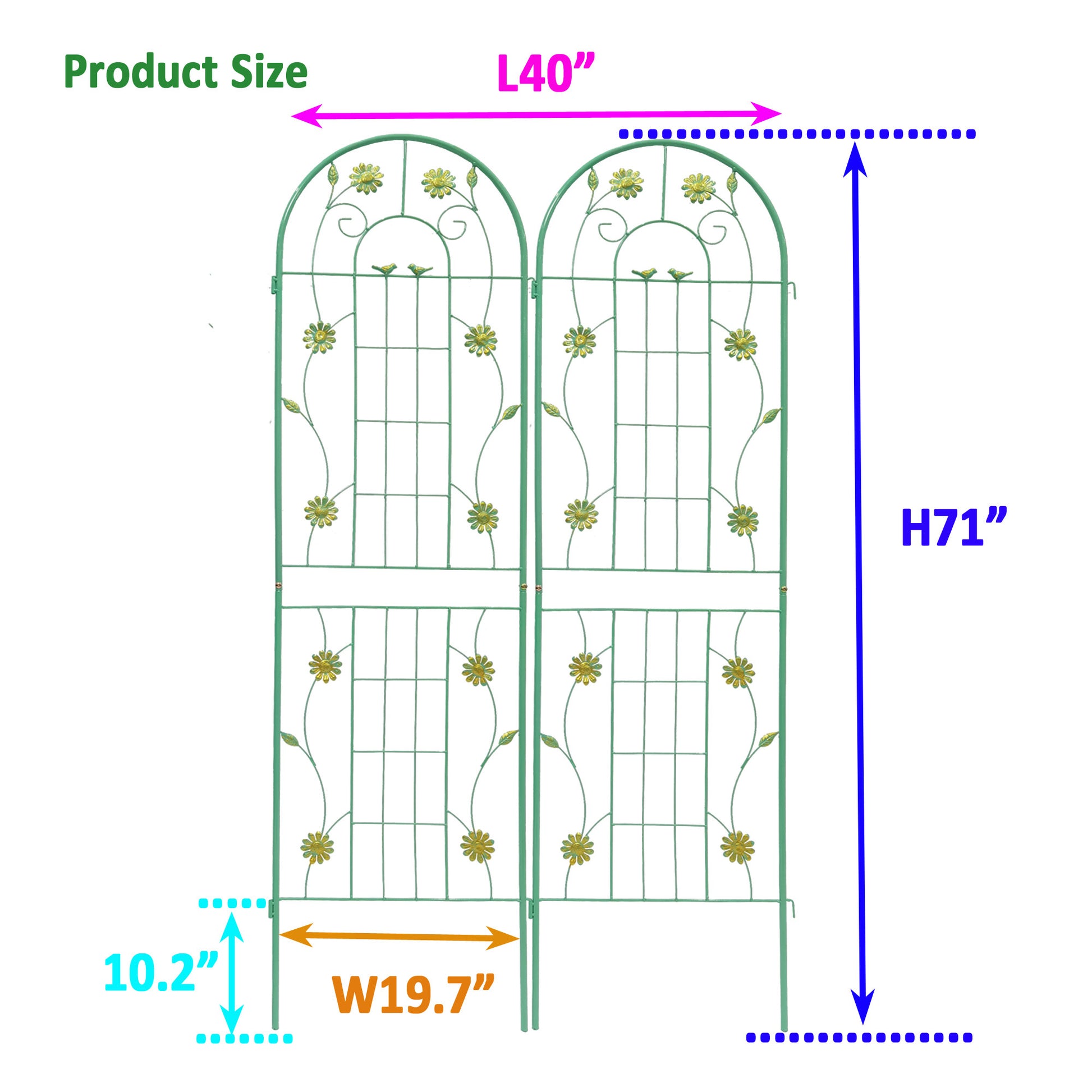 2 Pack Metal Garden Trellis 71" X 19.7" Rustproof Trellis For Climbing Plants Outdoor Flower Support Green Green Iron